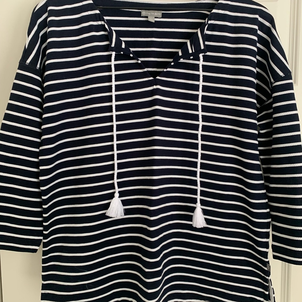 T by Talbots Striped Navy and White Tunic